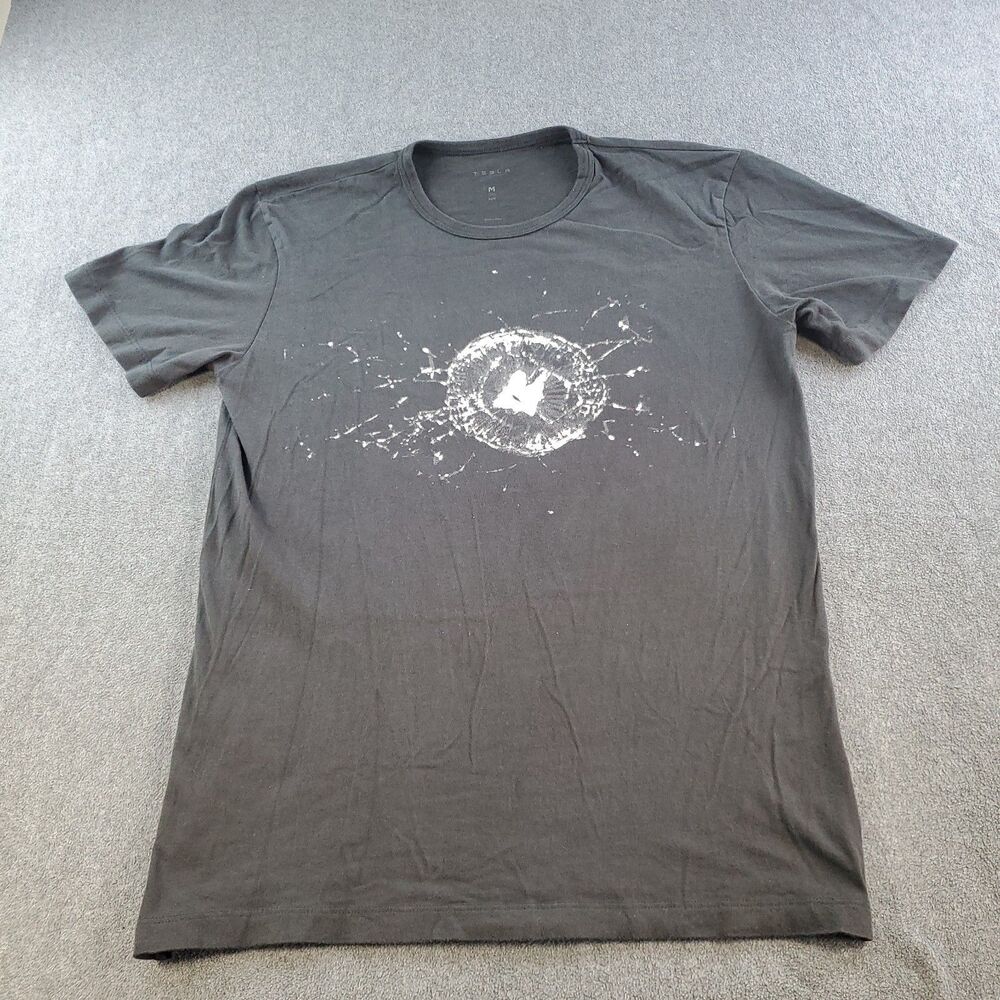 Tesla Bulletproof Cybertruck TShirt Mens Medium Black Graffiti Shattered Glass